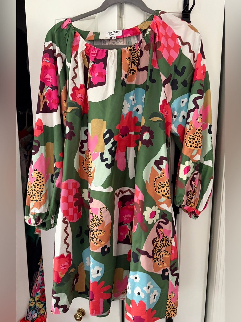 CROSBY by Mollie Burch Green Floral Patchwork Balloon-Sleeve Mini